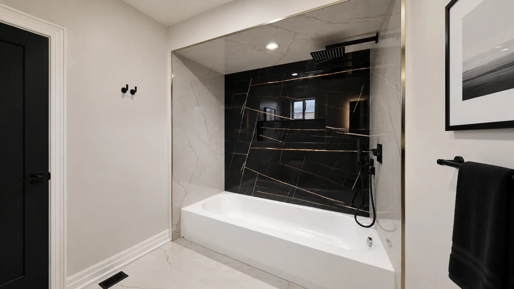 Luxury large format tile installation in a modern living space